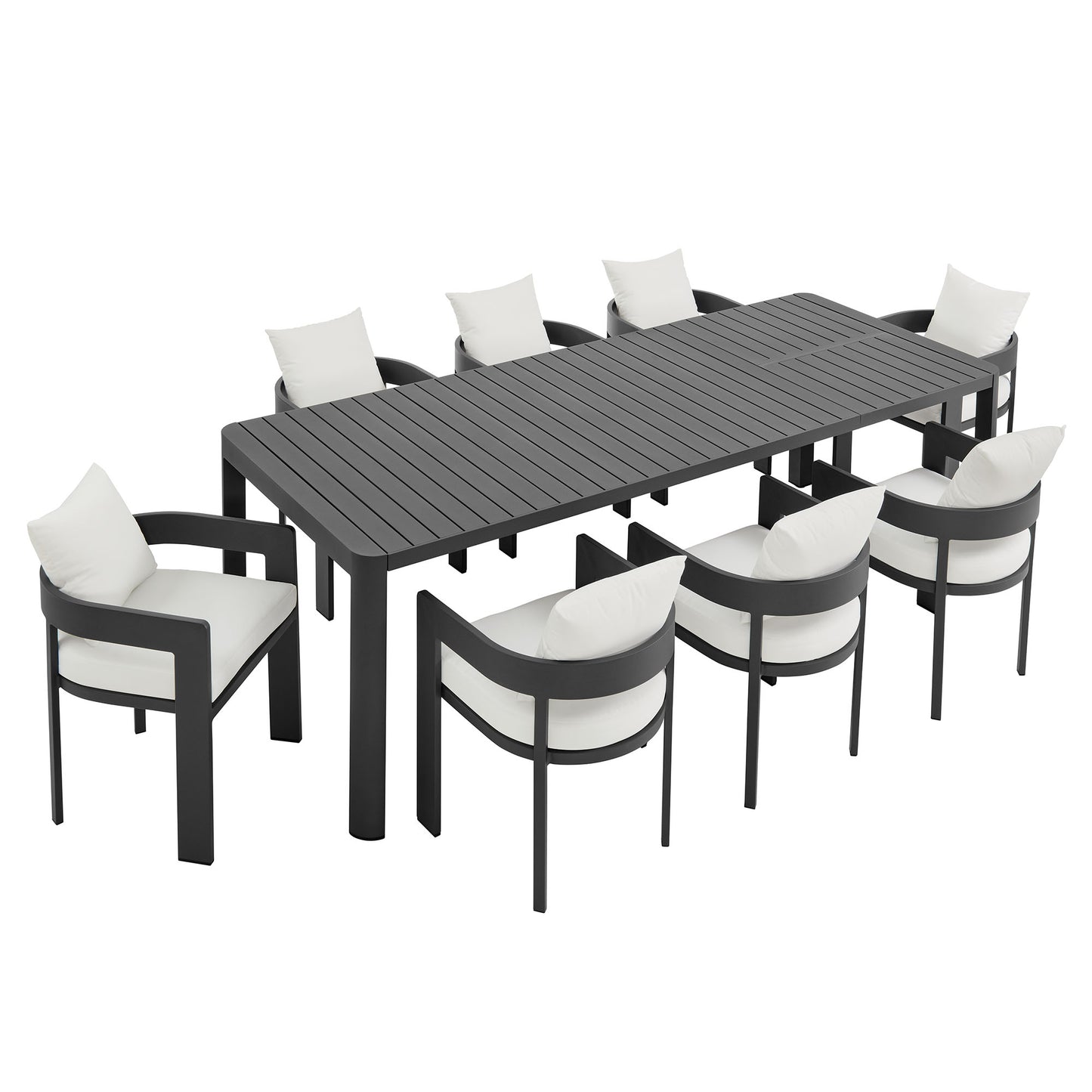 Aspen 9-Piece Outdoor Patio Aluminum Dining Set With Extendable Table in Gray White