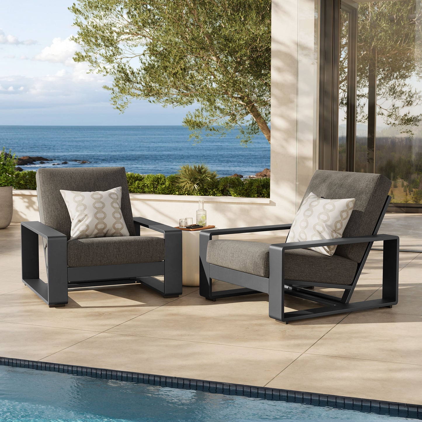 Bramble Outdoor Patio Aluminum Faux Wood Armchairs Set of 2 in Smoke