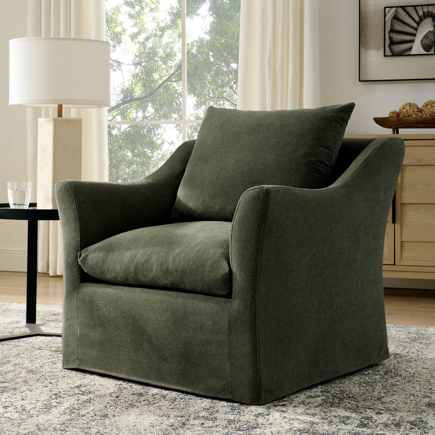Malbec Linen Blend Slipcovered Armchair in Sage