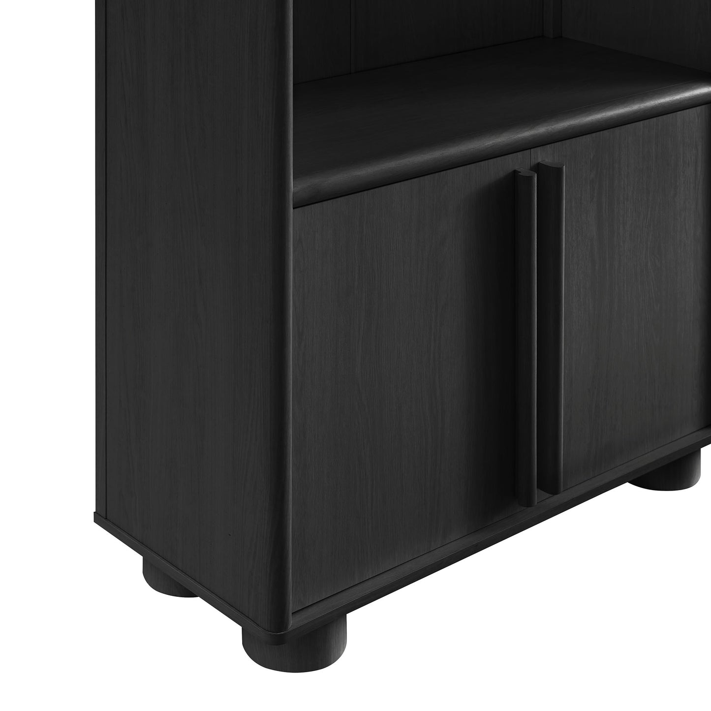 Bamboo Tall Arched Display Cabinet Bookcase in Black Oak