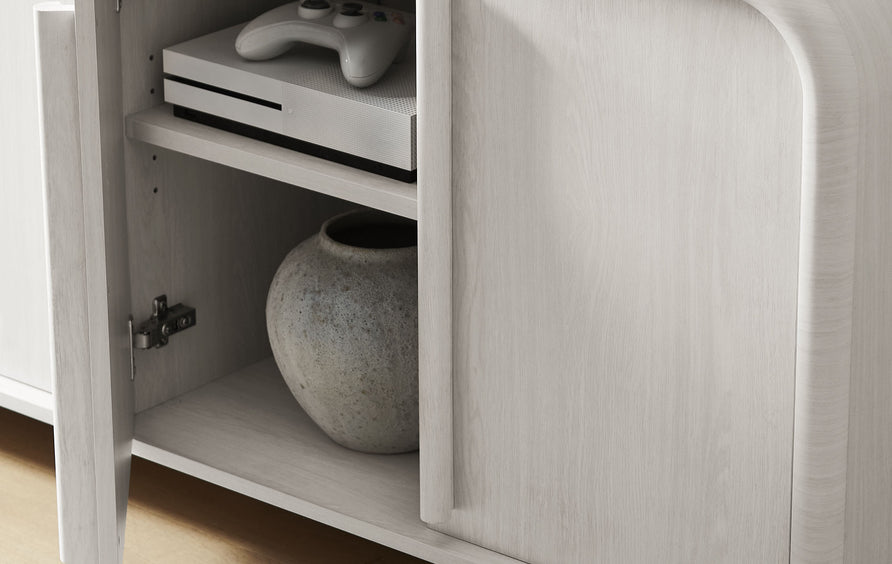 Bamboo Curved 4-Door Sideboard Cabinet in Ash