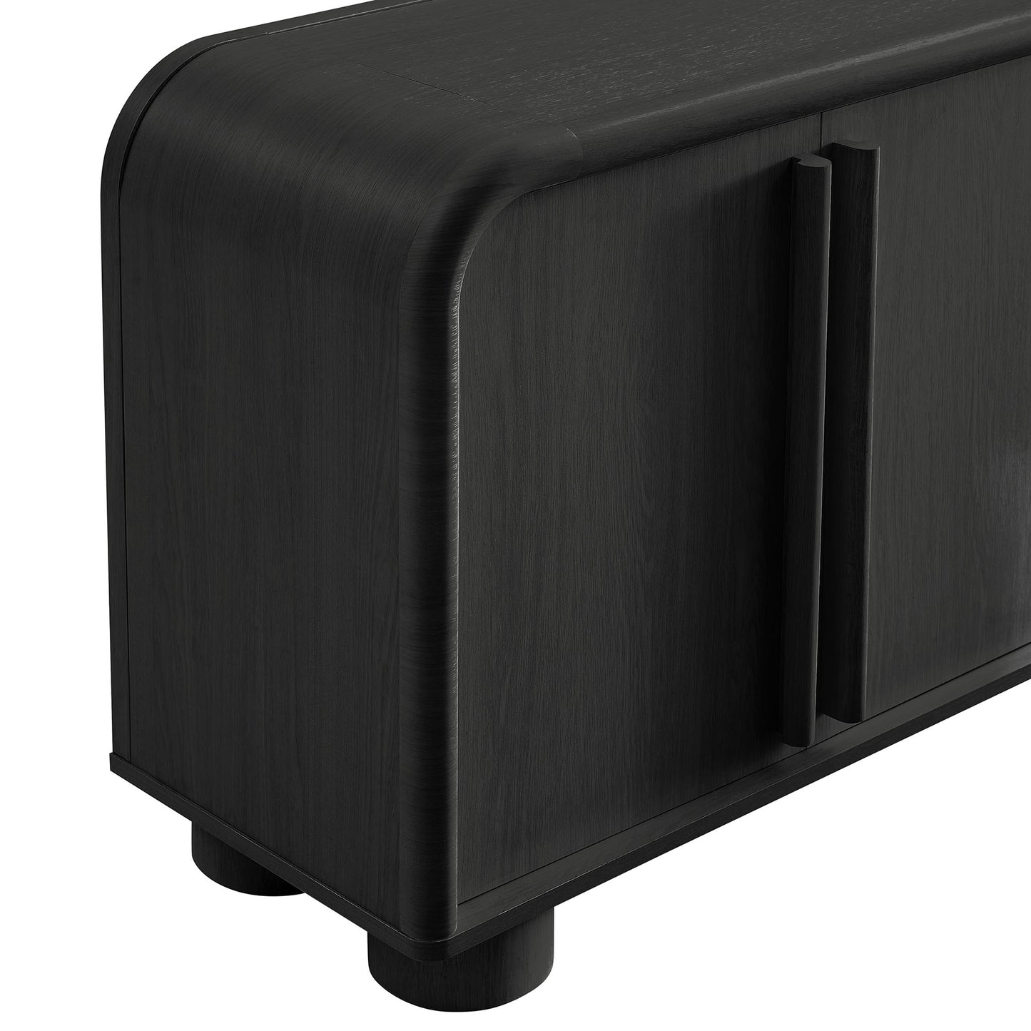 Bamboo Curved 4-Door Sideboard Cabinet in Black Oak