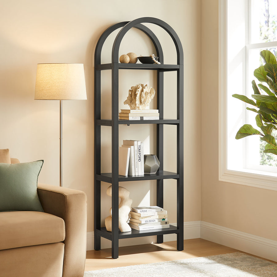 Sercial 72 Inch Tall Narrow Arched Bookshelf in Black