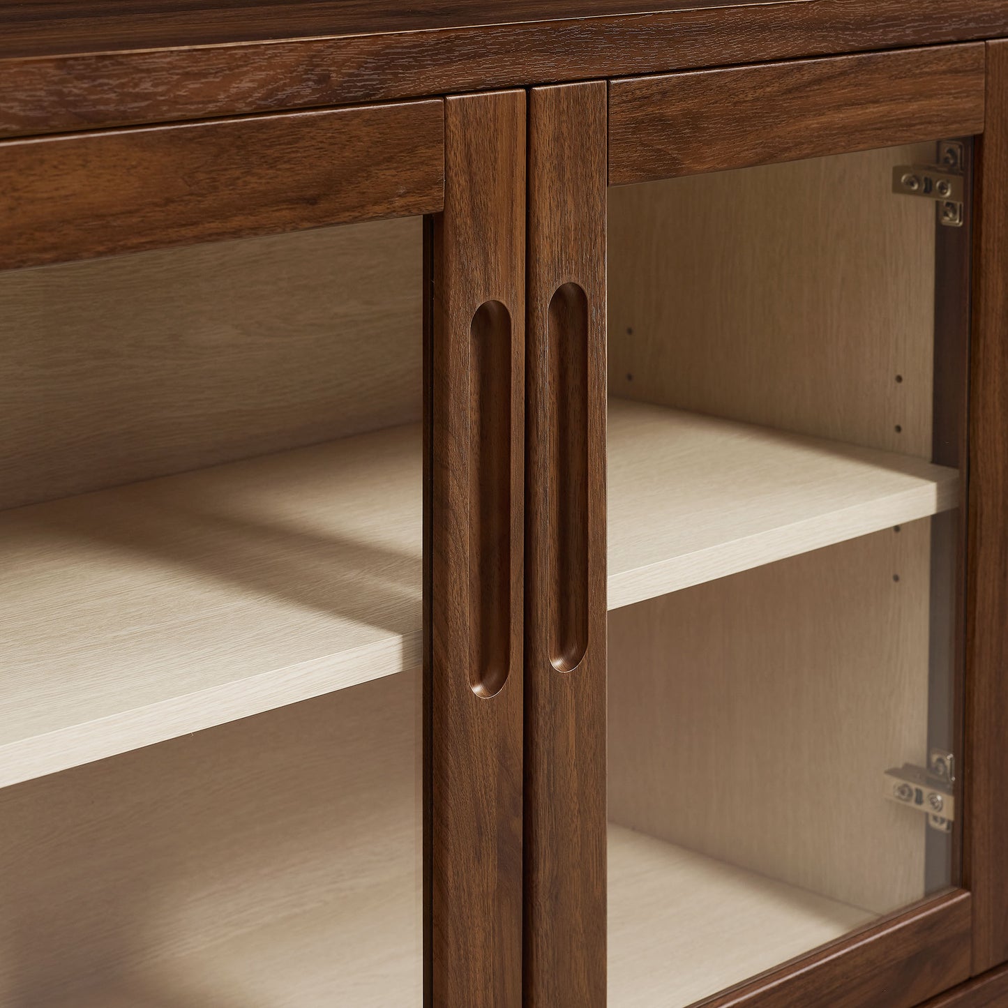 Mastic 72" Glass Door Sideboard Storage Display Cabinet in Walnut