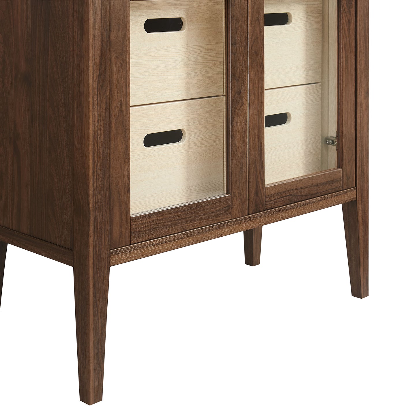 Mastic 71" Glass Door Tall Display Storage Cabinet in Walnut