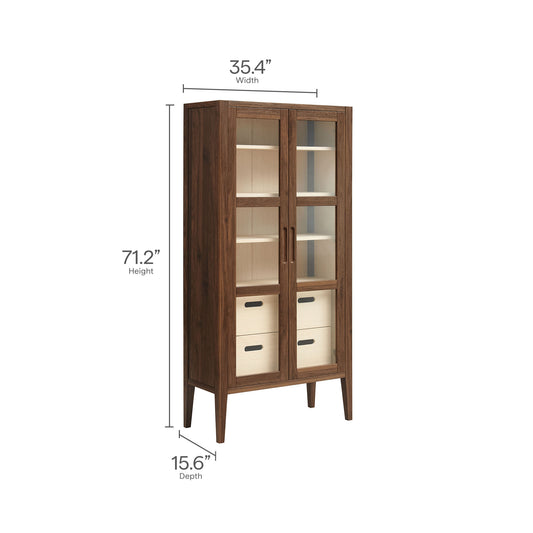 Nell 71" Glass Door Tall Display Storage Cabinet by Furniture For America