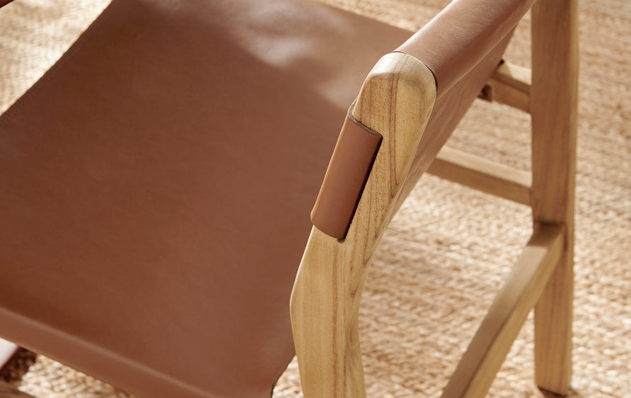 Riesling Leather Dining Side Chair in Chestnut Tan