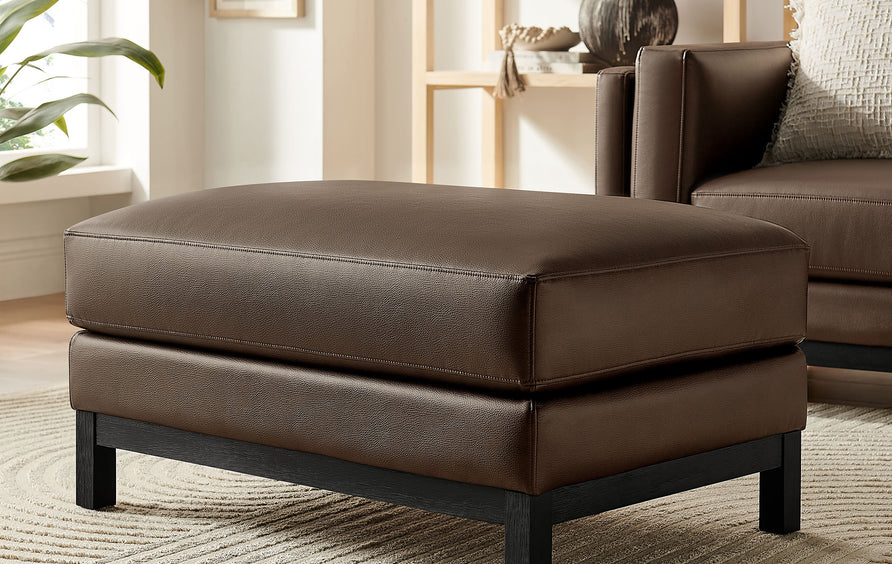 Fern Vegan Leather Ottoman in Espresso