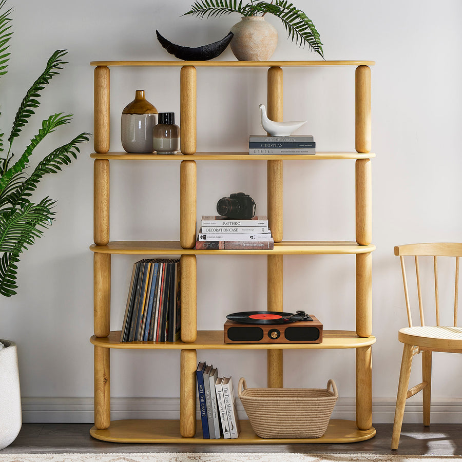 Solano 4-Tier Oval Wood Bookshelf in Oak