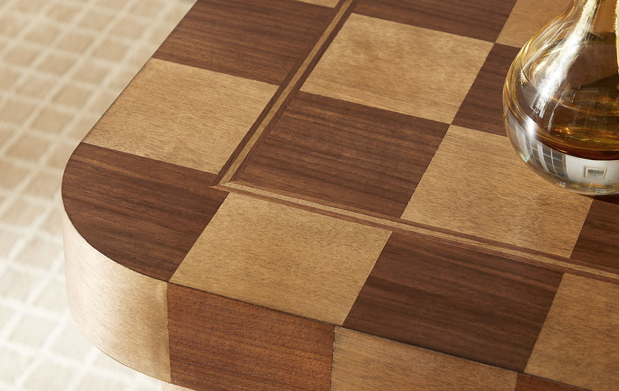 Vesteralen 36 Inch Square Checkered Dining Table in Walnut and Dark Walnut