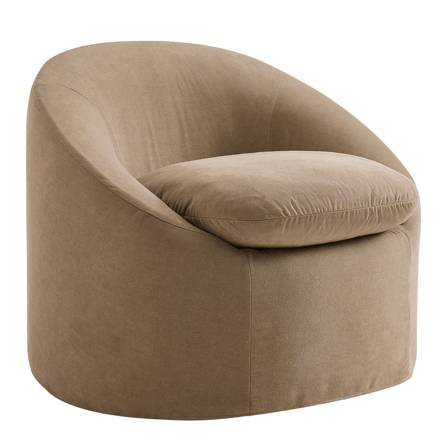 Lahinch Slipcovered Linen-Blend Round Accent Chair in Almond