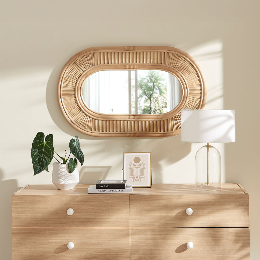 Odense Oval Rattan Wall Mirror in Natural