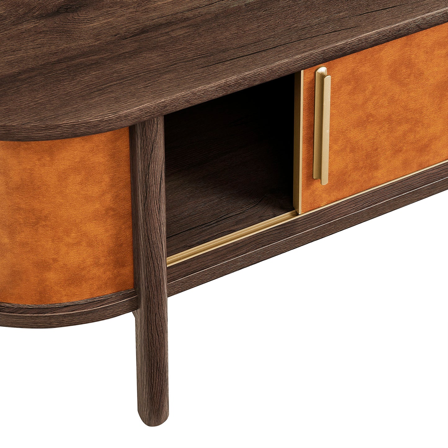Verdant Curved Vegan Leather Oval Coffee Table in Walnut Tan