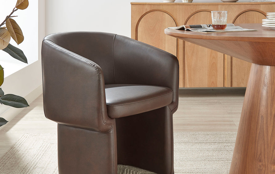 Halle Barrel Back Vegan Leather Dining Chair in Espresso