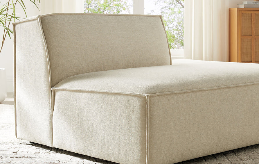 Atlas Performance Fabric Upholstered Right-Facing Armless Modular Chaise in Ecru