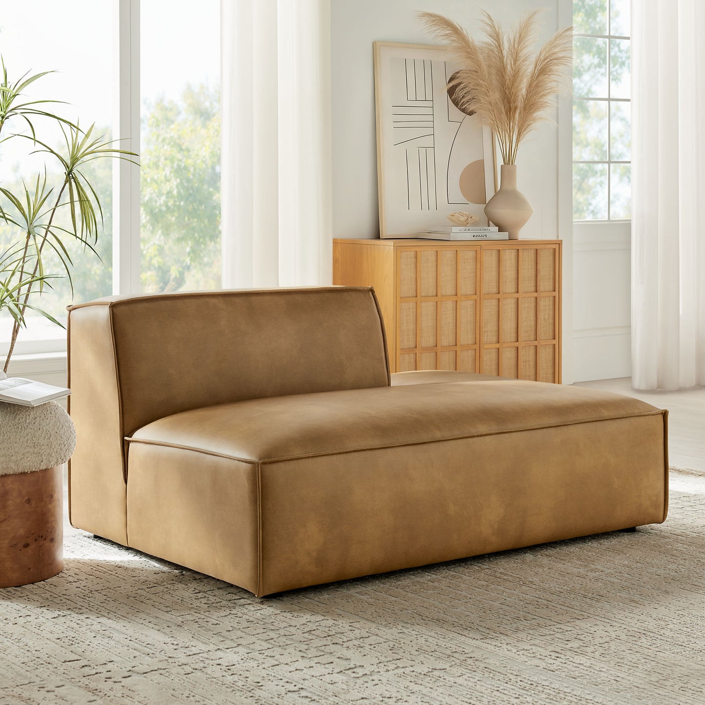 Atlas Vegan Leather Right-Facing Armless Modular Chaise in Toast