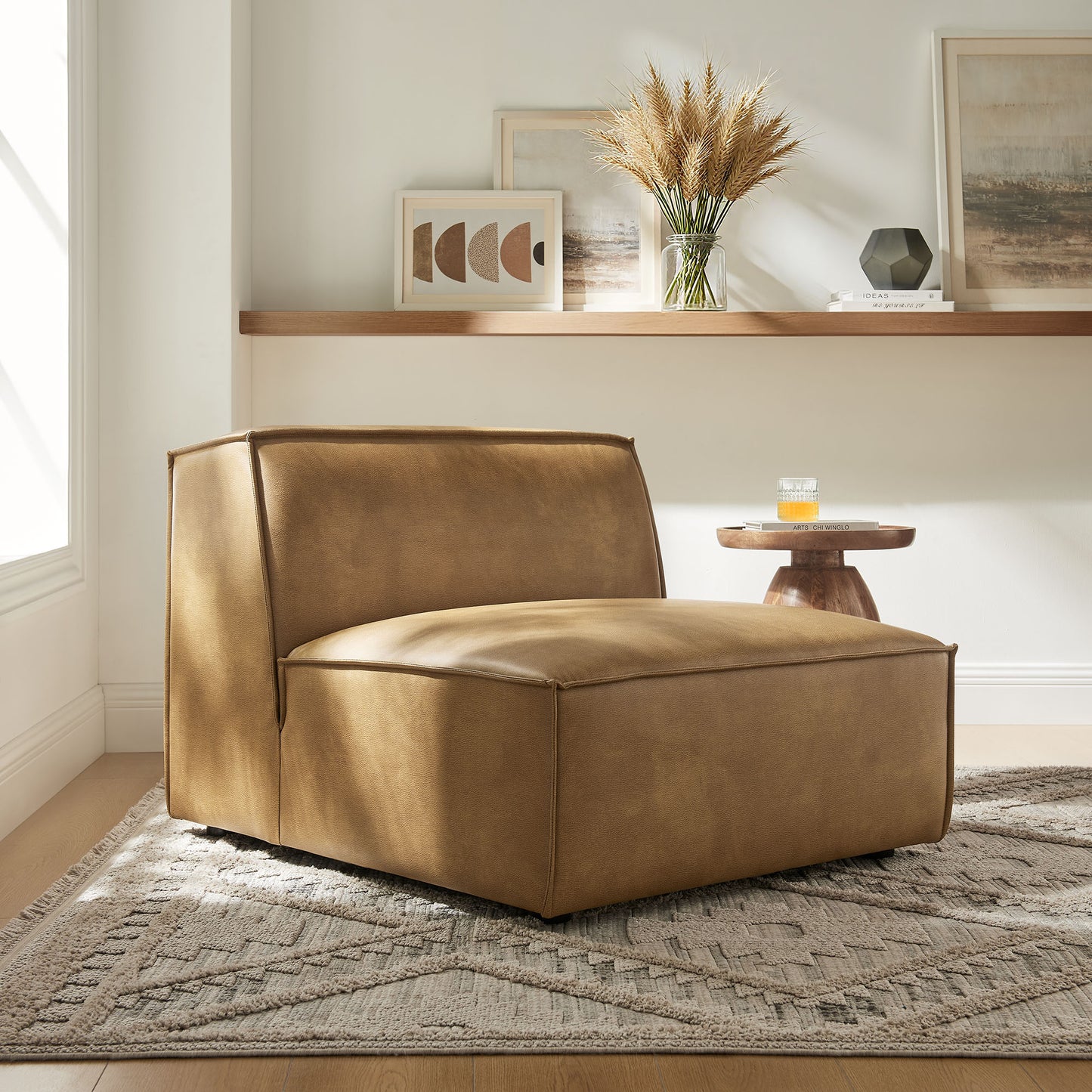 Atlas Vegan Leather Armless Modular Chair in Toast