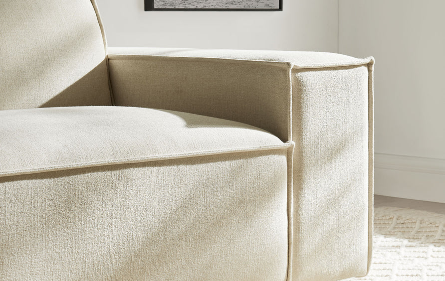 Atlas Performance Fabric Upholstered Right-Facing Modular Lounge Chair in Ecru