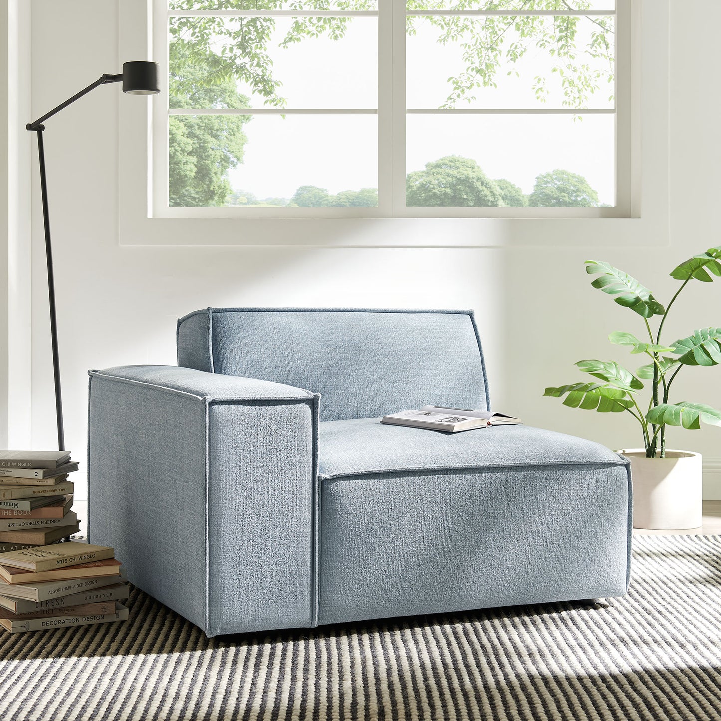 Atlas Performance Fabric Upholstered Left-Facing Modular Lounge Chair in Sky
