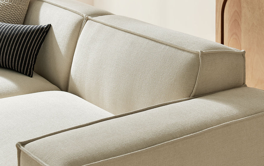 Atlas 3-Piece Performance Fabric Upholstered Modular Loveseat with Ottoman in Ecru