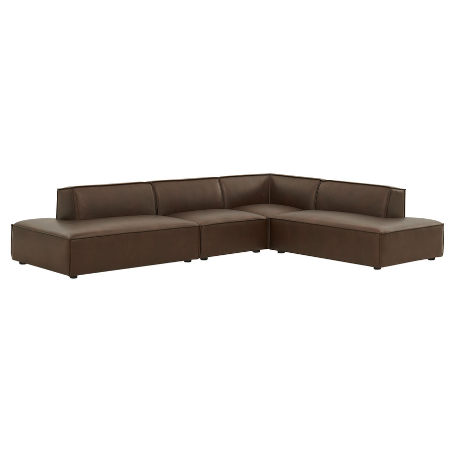 Atlas 4-Piece Vegan Leather Modular L-Shaped Armless Sectional Sofa in Espresso