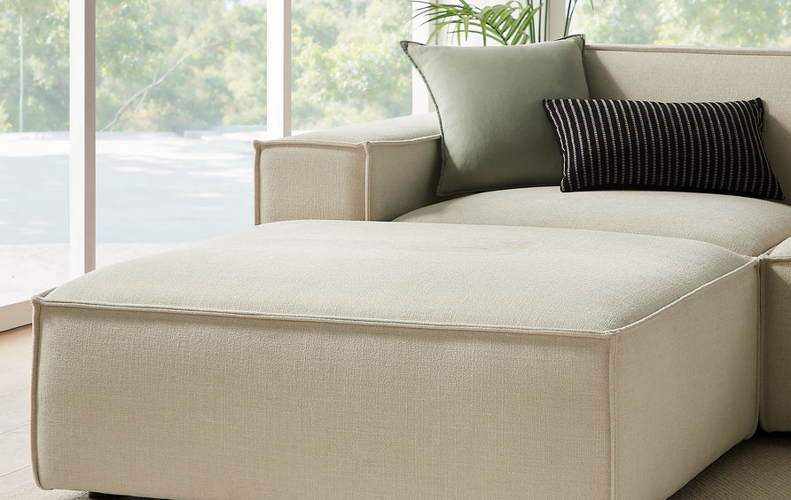 Atlas 6-Piece Performance Fabric Upholstered Modular Sectional Sofa in Ecru