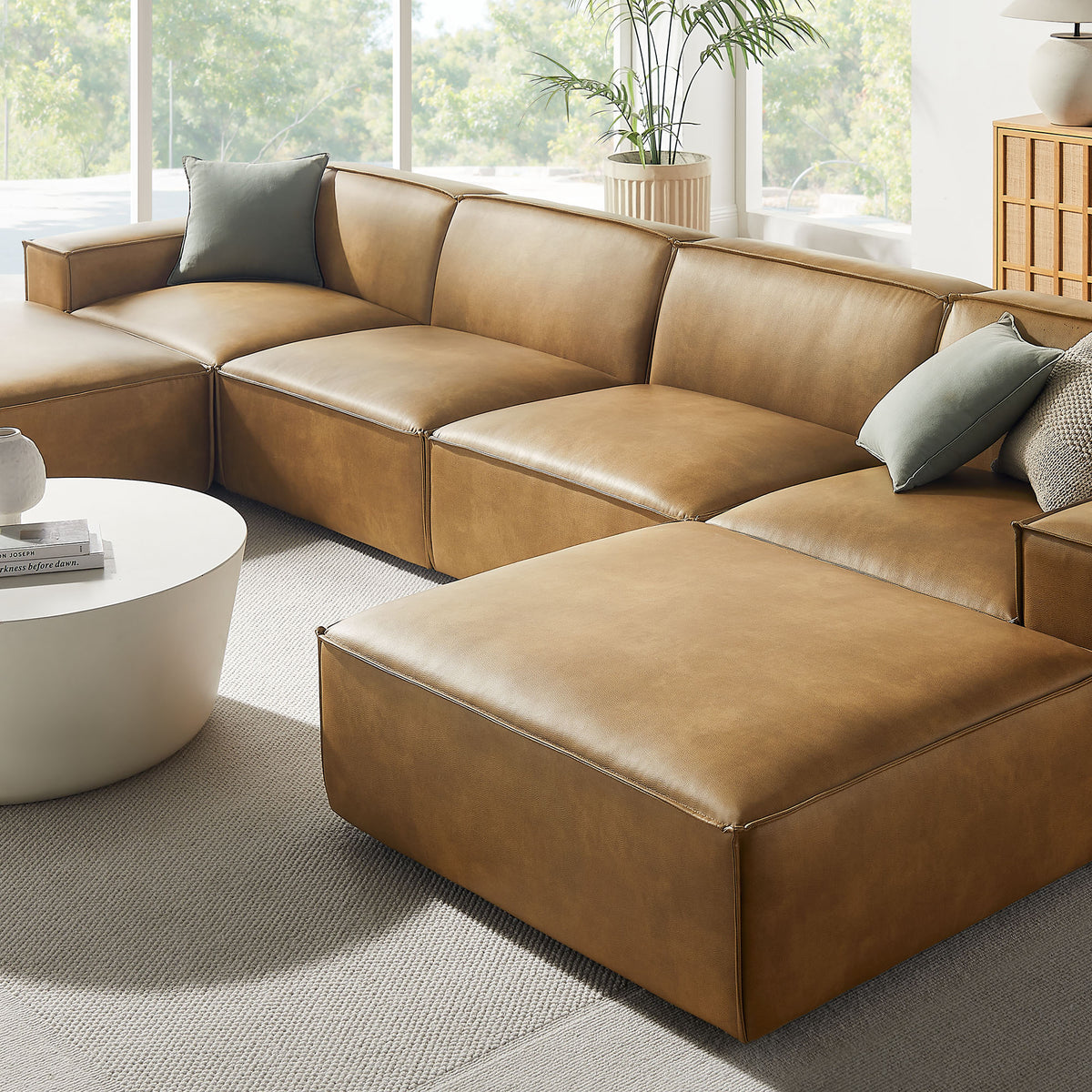 Atlas 6-Piece Vegan Leather Modular Sectional Sofa in Toast