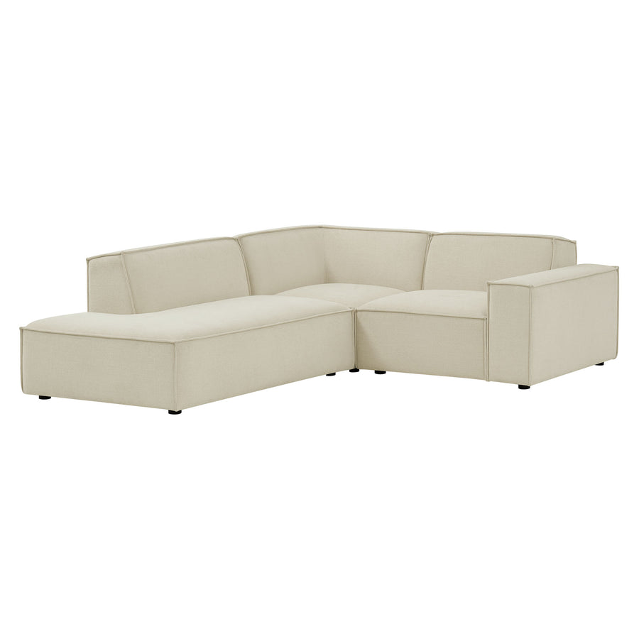 Atlas 3-Piece Performance Fabric Upholstered Modular L-Shaped Sectional Sofa in Ecru