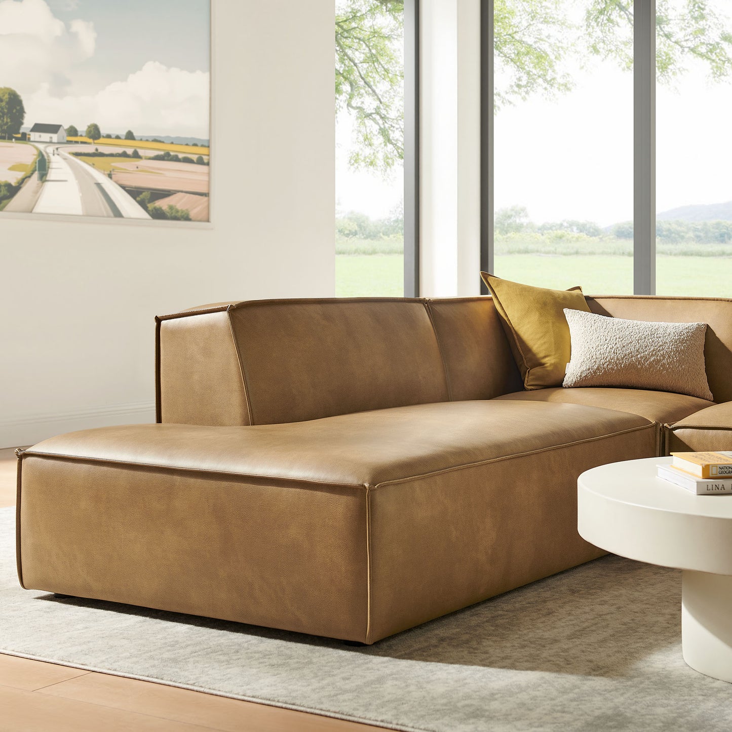 Atlas 3-Piece Vegan Leather Modular L-Shaped Sectional Sofa in Toast