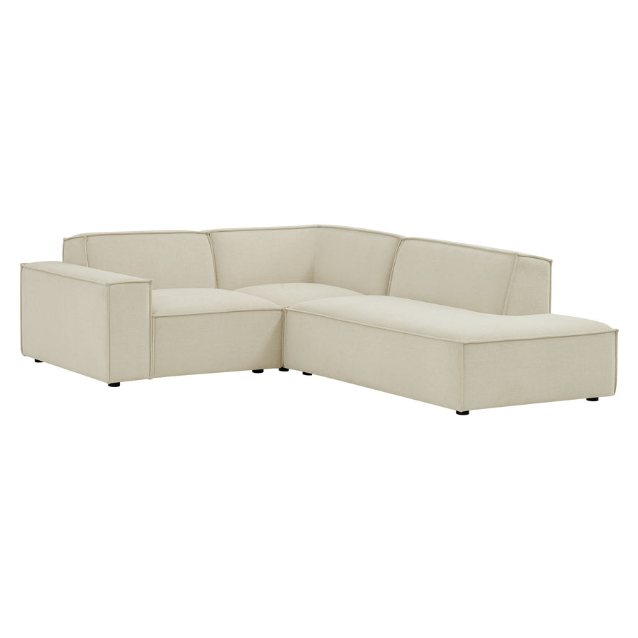 Atlas 3-Piece Performance Fabric Upholstered Modular L-Shaped Sectional Sofa in Ecru