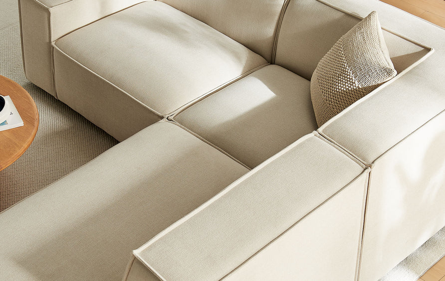 Atlas 3-Piece Performance Fabric Upholstered Modular L-Shaped Sectional Sofa in Ecru