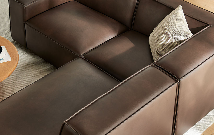 Atlas 3-Piece Vegan Leather Modular L-Shaped Sectional Sofa in Espresso