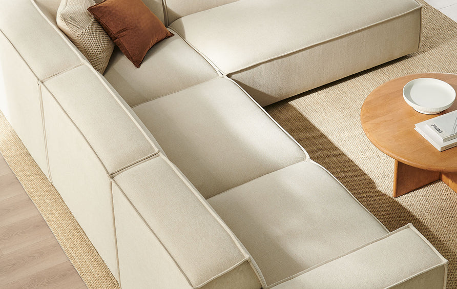 Atlas 4-Piece Performance Fabric Upholstered Modular L-Shaped Sofa in Ecru