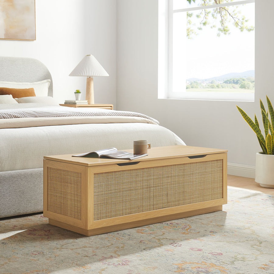 Wren 47" Rattan Storage Bench in Oak