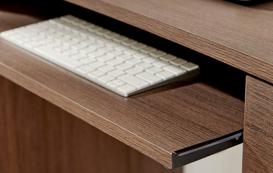 Mosaic 55" 6-Drawer Curved Office Desk in Brushed Brown Oak