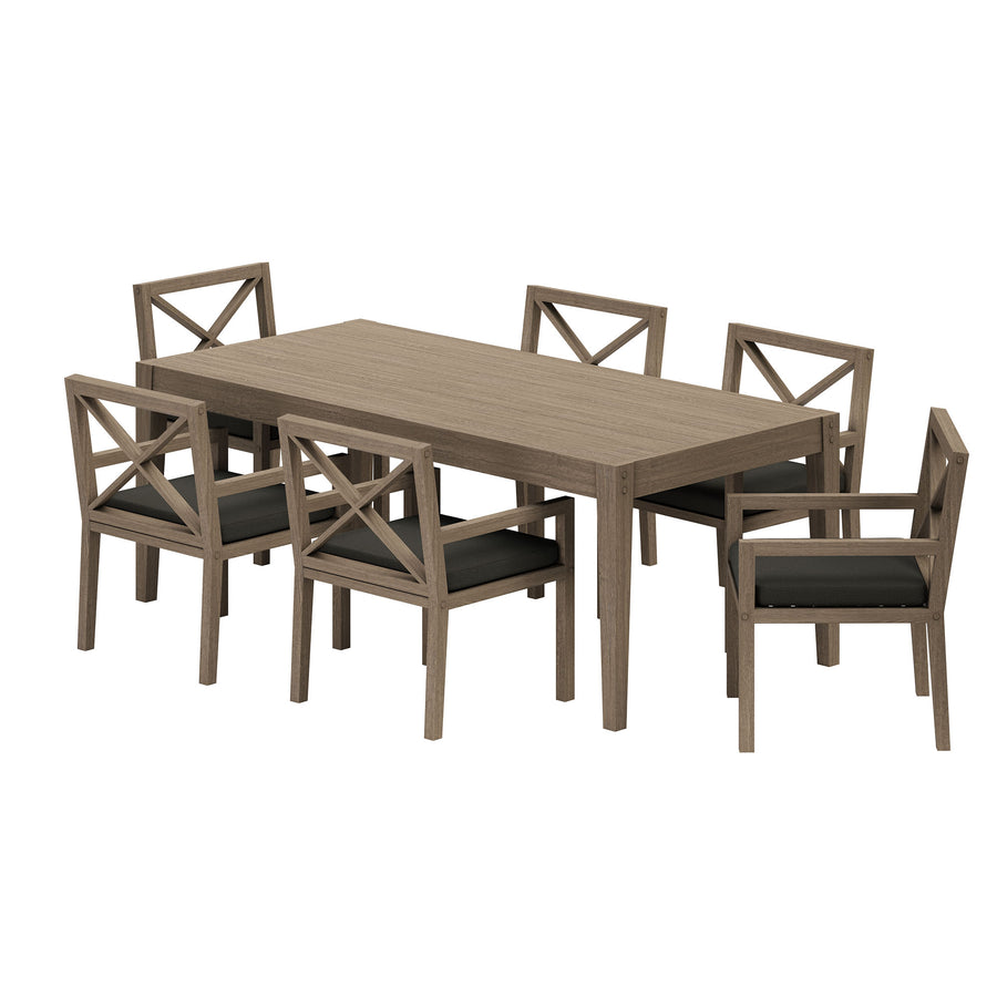Roan 7-Piece Outdoor Patio Teak Wood Dining Set in Weathered Gray Flint