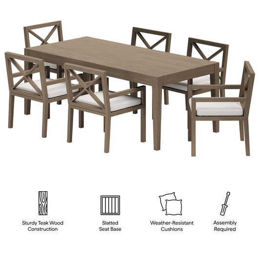 Northlake 7-Piece Outdoor Patio Teak Wood Dining Set by Furniture For America
