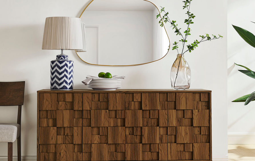 Hammerfest 59 Inch 4 Door Geometric Sideboard in Walnut