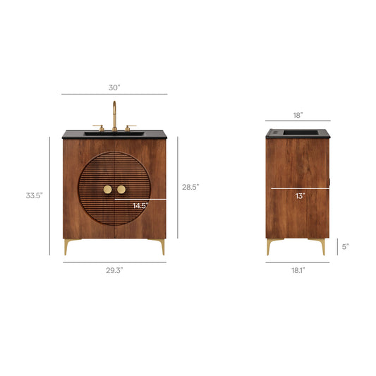 Vernon 30" Fluted Wood Vanity Cabinet With Sink by Furniture for America