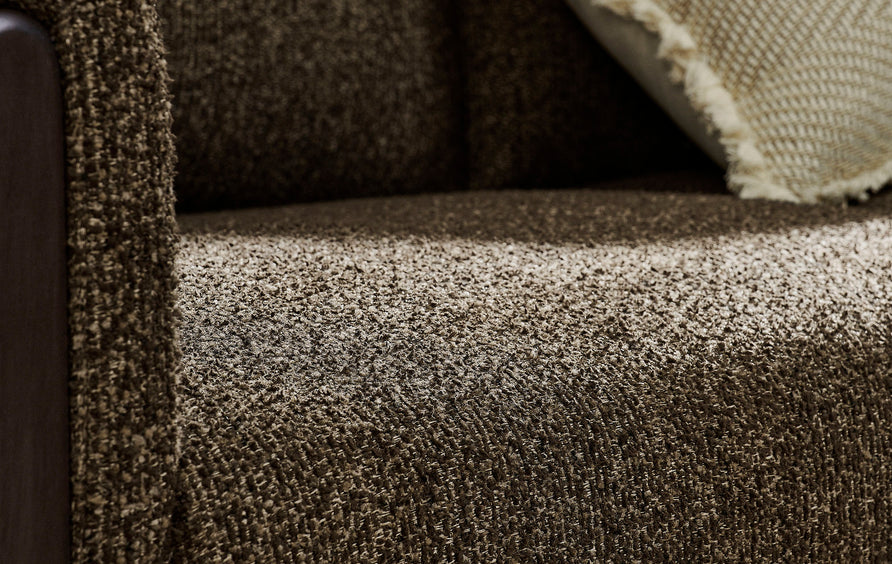 Vetiver Boucle Fabric Accent Armchair in Antique Espresso