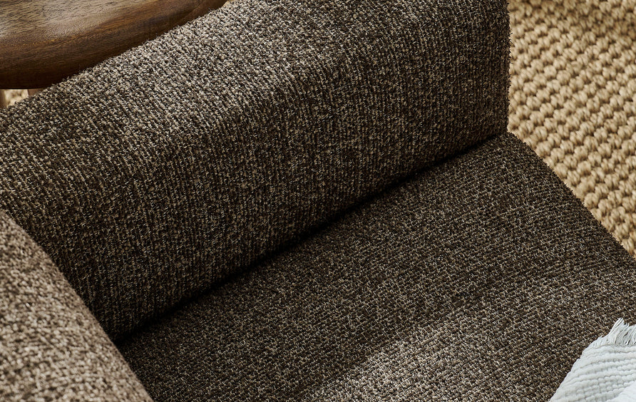 Vetiver Boucle Fabric Loveseat in Antique Espresso