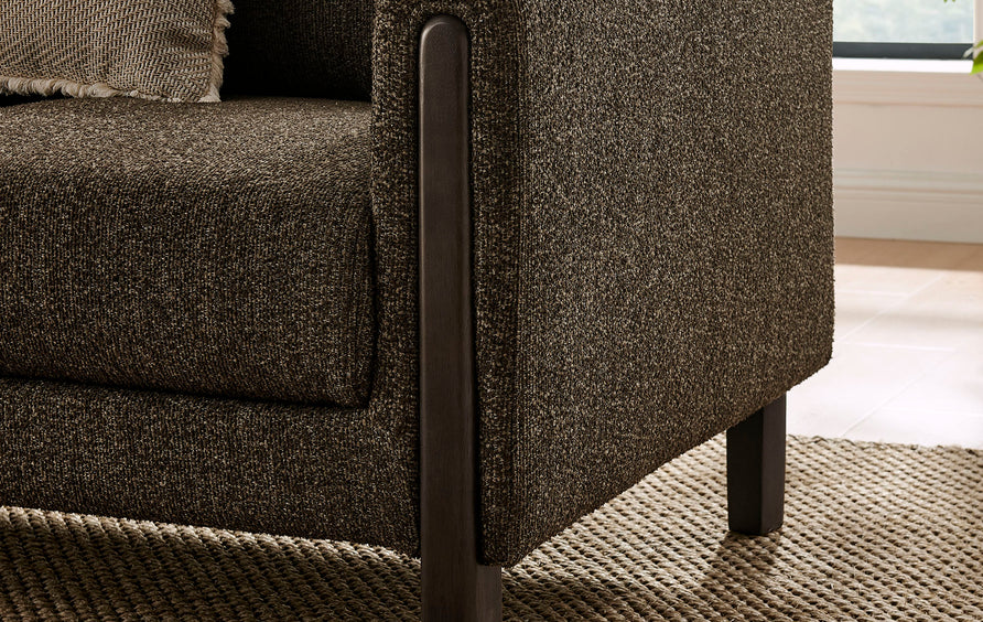 Vetiver Boucle Fabric Sofa in Antique Espresso