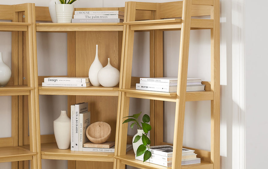 Finch 3-piece Corner Bookshelf Set with Narrow Bookshelves in Oak