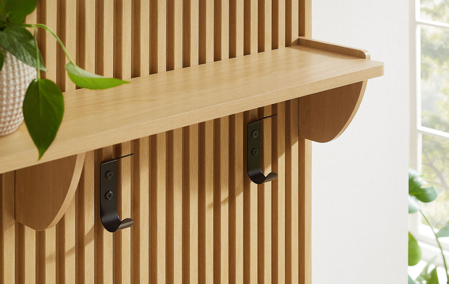 Vera Fluted Coat Rack Panel With Shelf in Light Oak