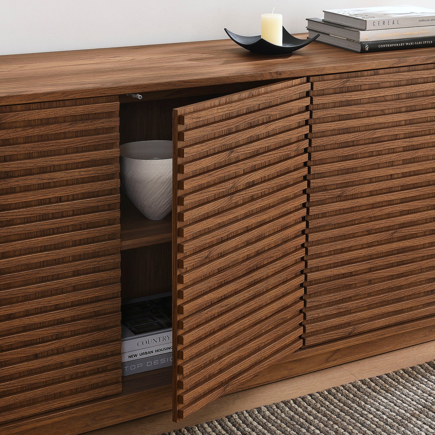 Vera 4-Door Fluted Sideboard Cabinet TV Stand in Walnut