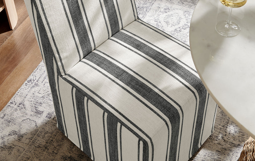 Yara Striped Slipcovered Dining Side Chair in Black Stripe