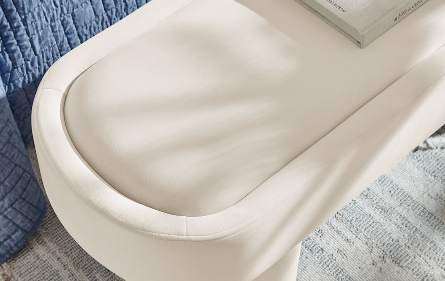 Elemi Oval Performance Velvet Accent Bench in Alabster