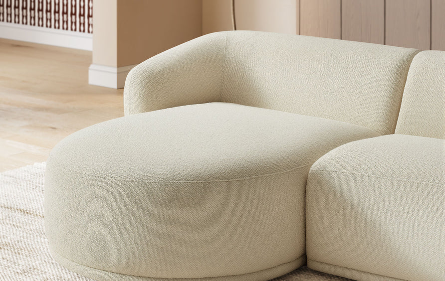 Myrrh 2 Piece Left Facing Boucle Fabric Modular Sofa with Chaise in Cream