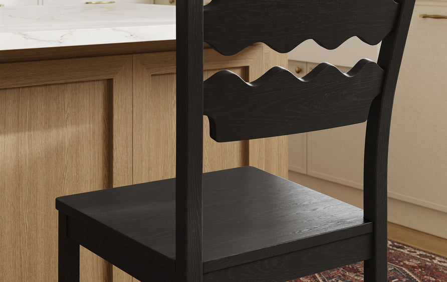 Lennox Oak Wood Counter Stool With Wavy Razor Back in Black