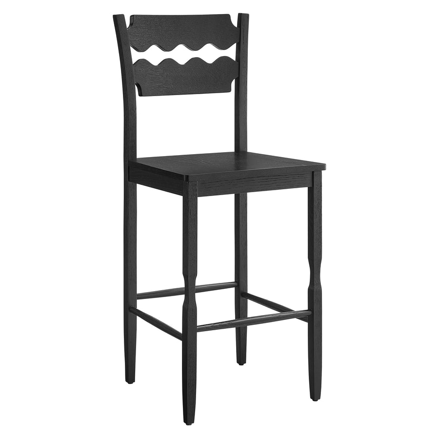 Lennox Oak Wood Bar Stool With Wavy Razor Back in Black